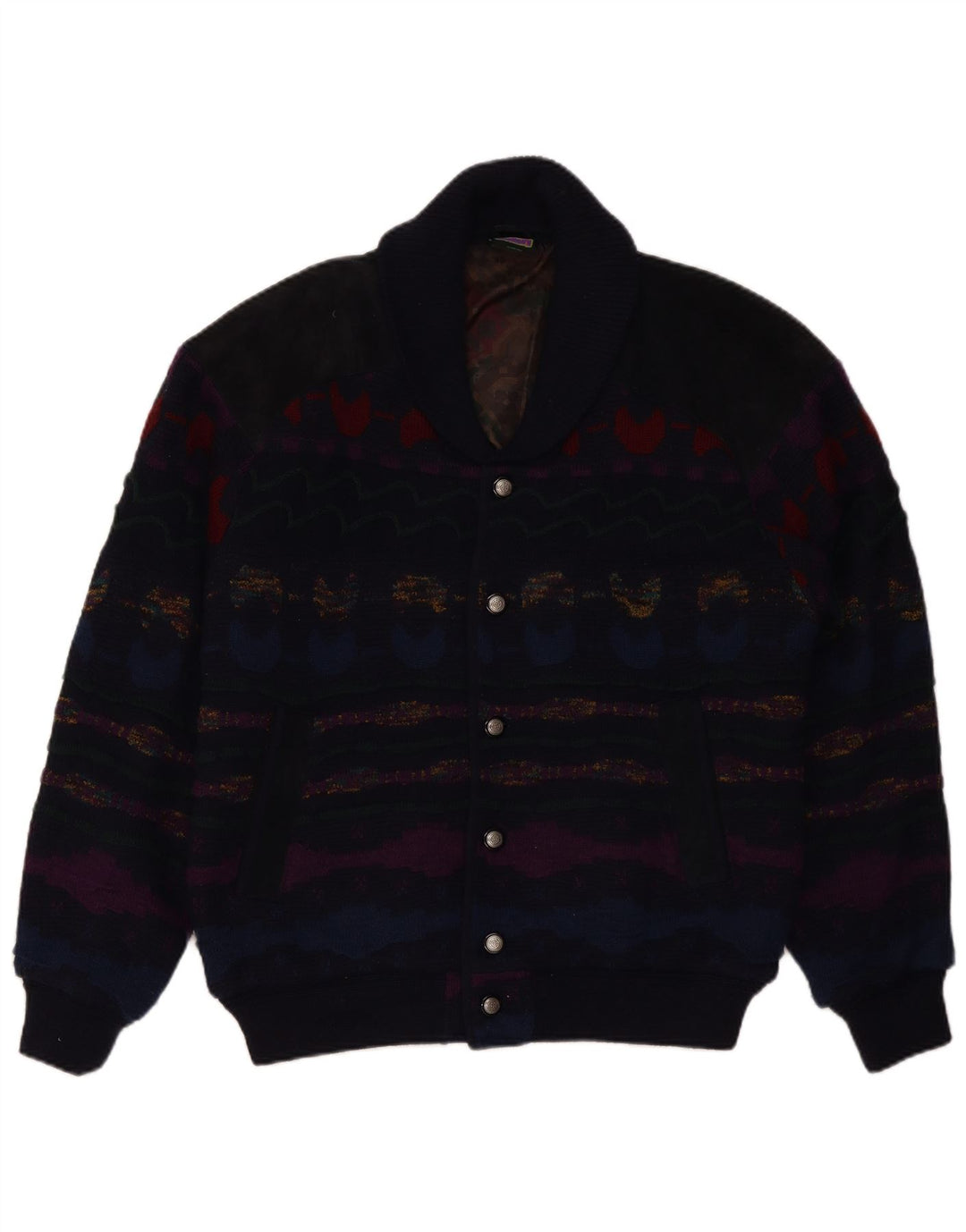 C&A Mens Cardigan Sweater IT 48/50 Medium Navy Blue Striped Acrylic