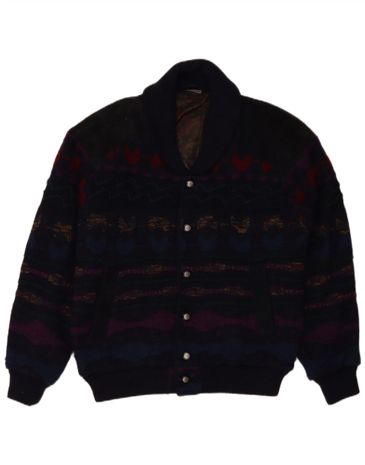 C&A Mens Cardigan Sweater IT 48/50 Medium Navy Blue Striped Acrylic