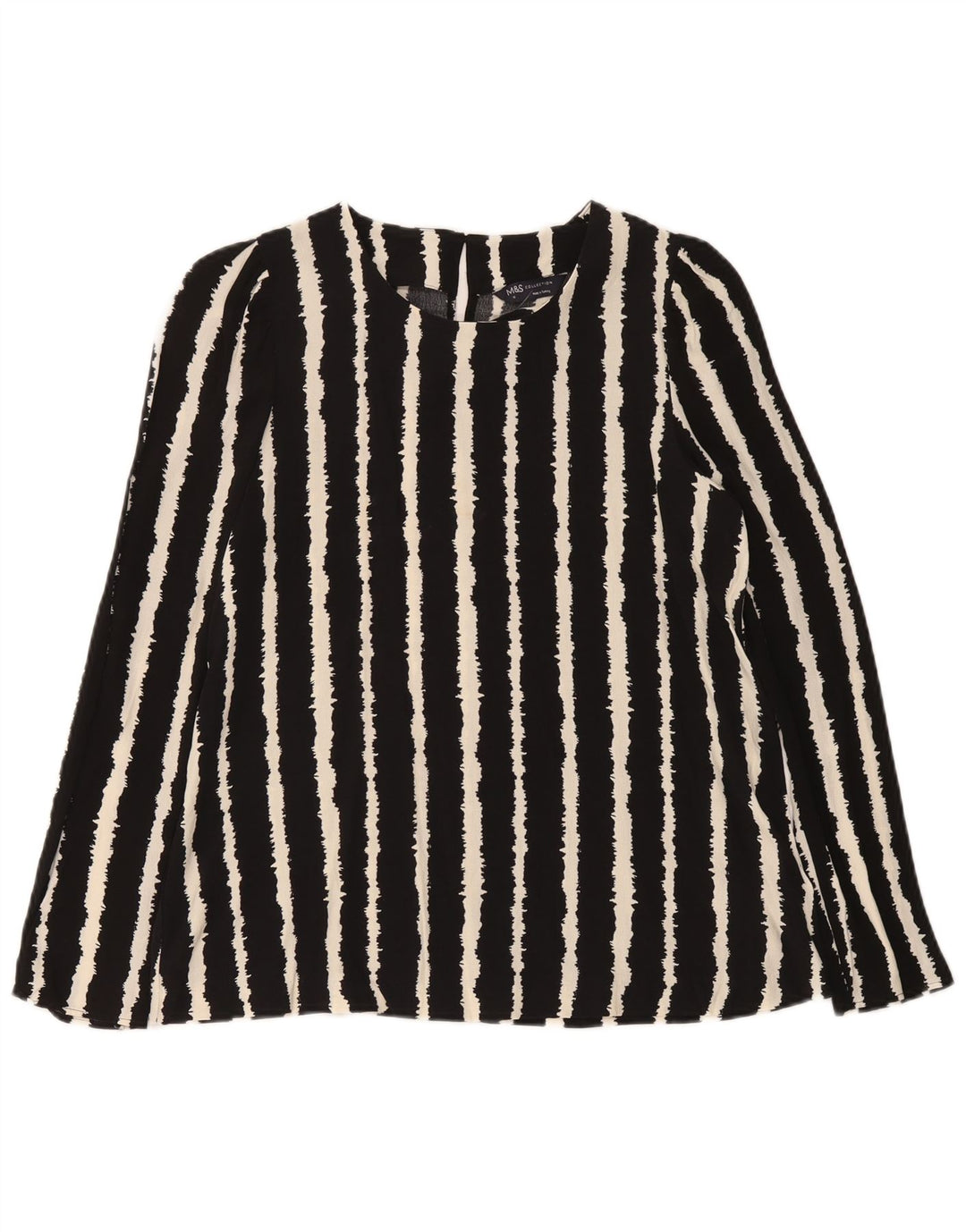 Marks & Spencer Womens Long Sleeve Blouse Top UK 10 Small Black Striped