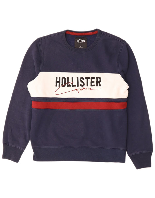 Hollister Mens Graphic Sweatshirt Jumper Medium Navy Blue Colourblock