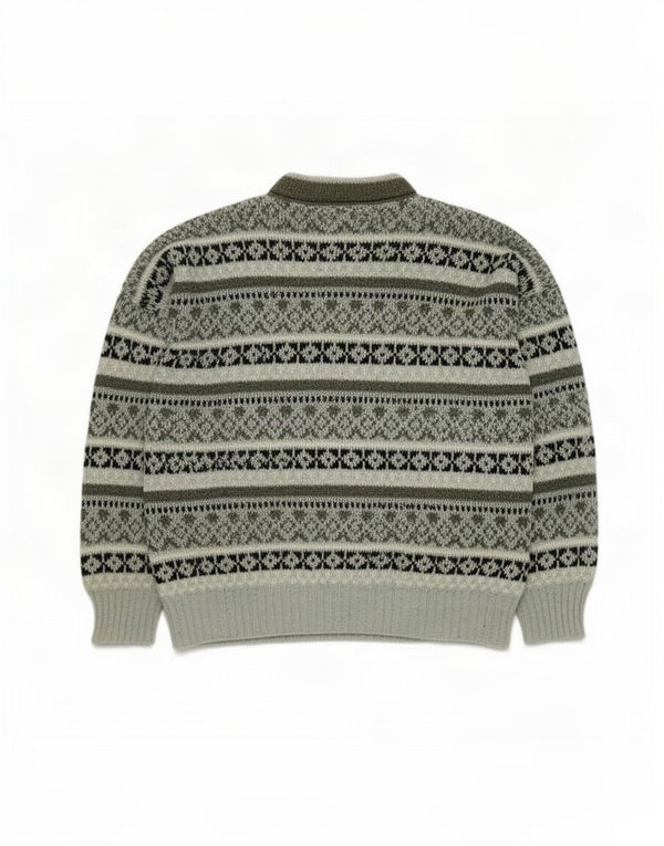 Vintage Mens Crew Neck Jumper Sweater Small Green Fair Isle Acrylic