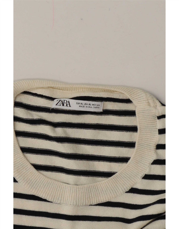 Zara Womens Regular T-Shirt Top UK 18 XL White Striped