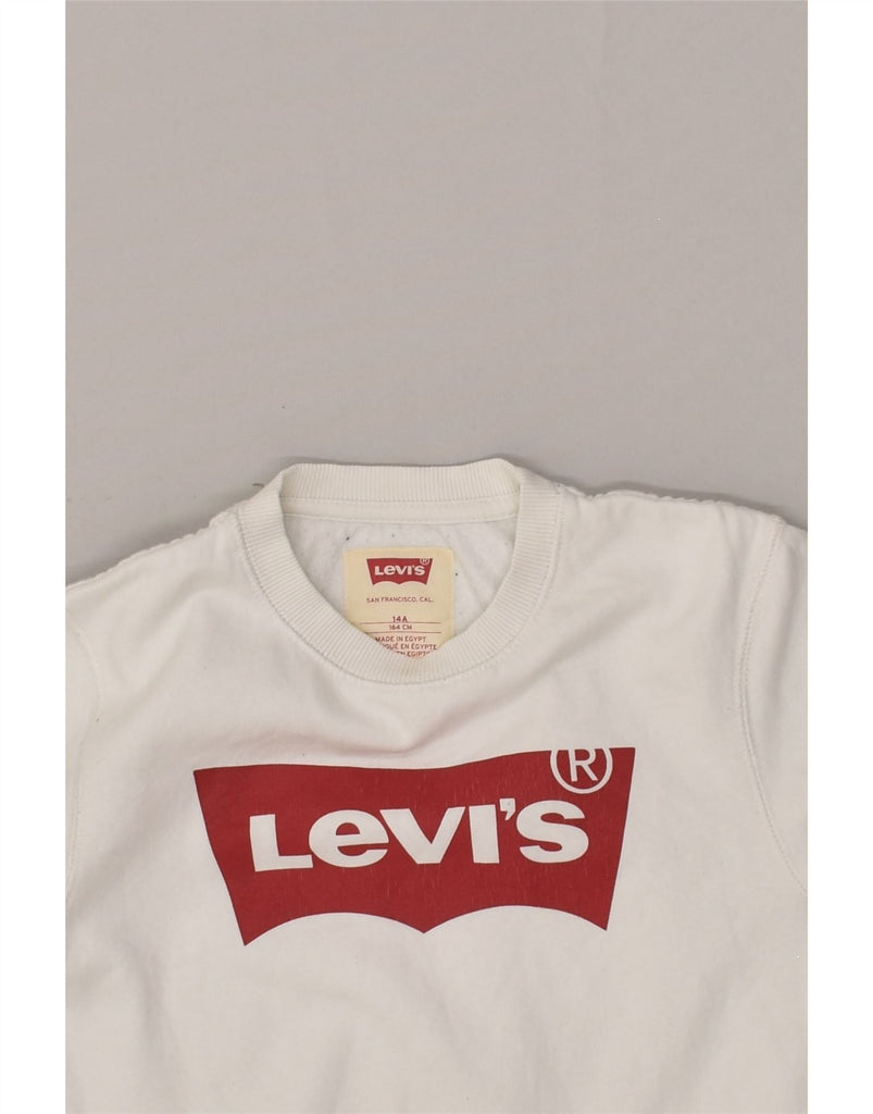 LEVI'S Boys Graphic Sweatshirt Jumper 13-14 Years White Cotton | Vintage Levi's | Thrift | Second-Hand Levi's | Used Clothing | Messina Hembry 