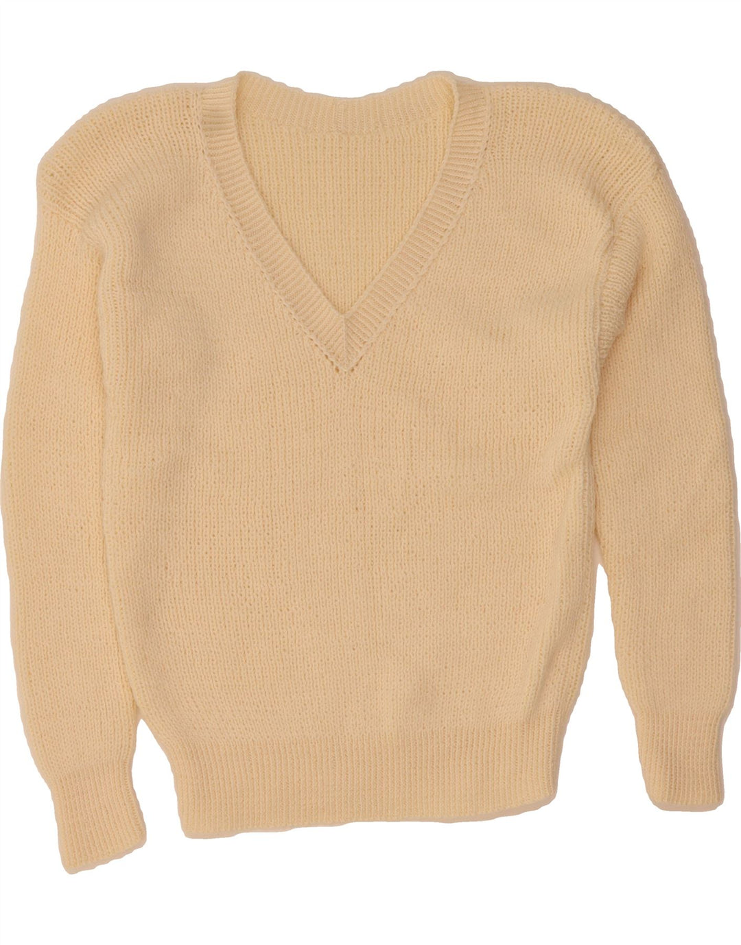 VINTAGE Womens V-Neck Jumper Sweater UK 14 Medium Beige Vintage Vintage and Second-Hand Vintage from Messina Hembry 
