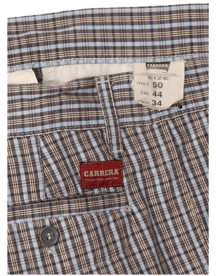 Carrera Mens Chino Shorts IT 50 Large W34 Blue Check Cotton