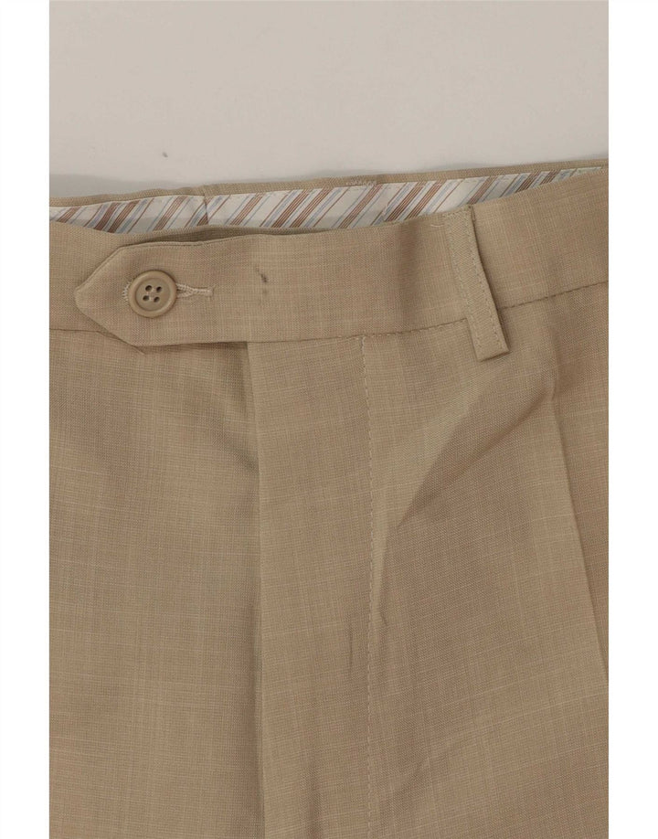 Marks & Spencer Mens Straight Suit Trousers W34 L28 Beige Polyester