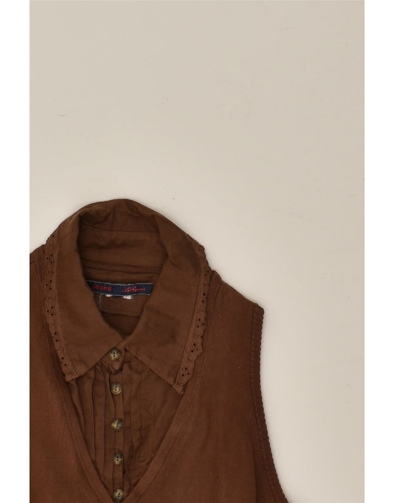 LES COPAINS Womens Sleeveless Cardigan Sweater UK 10 Small Brown | Vintage Les Copains | Thrift | Second-Hand Les Copains | Used Clothing | Messina Hembry 