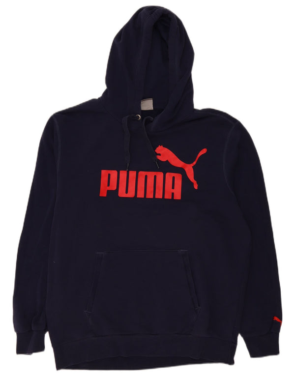 Puma Mens Graphic Hoodie Jumper Large Navy Blue Cotton
