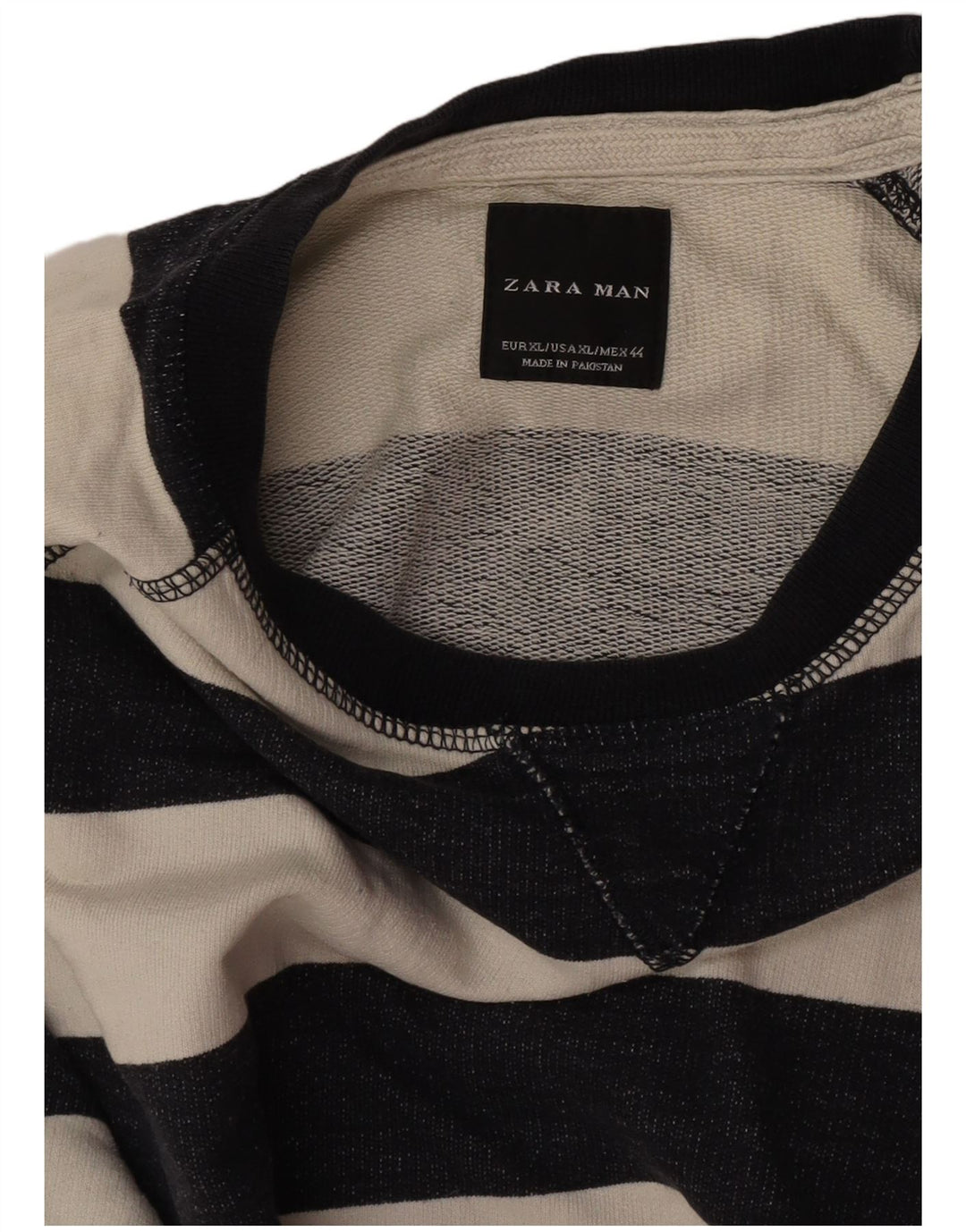 Zara Mens Sweatshirt Jumper XL Off White Striped Cotton