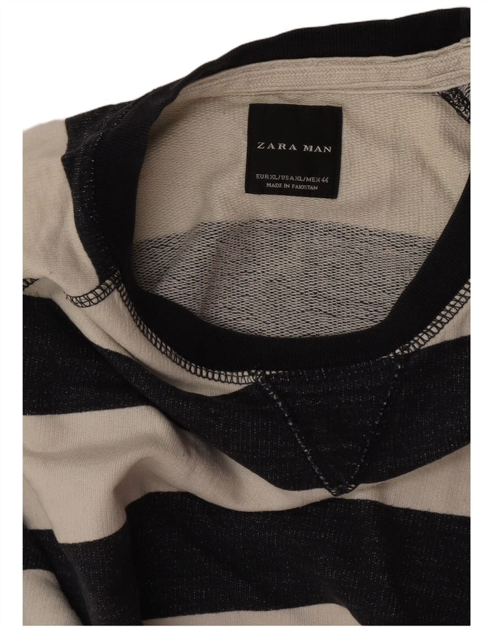 Zara Mens Sweatshirt Jumper XL Off White Striped Cotton