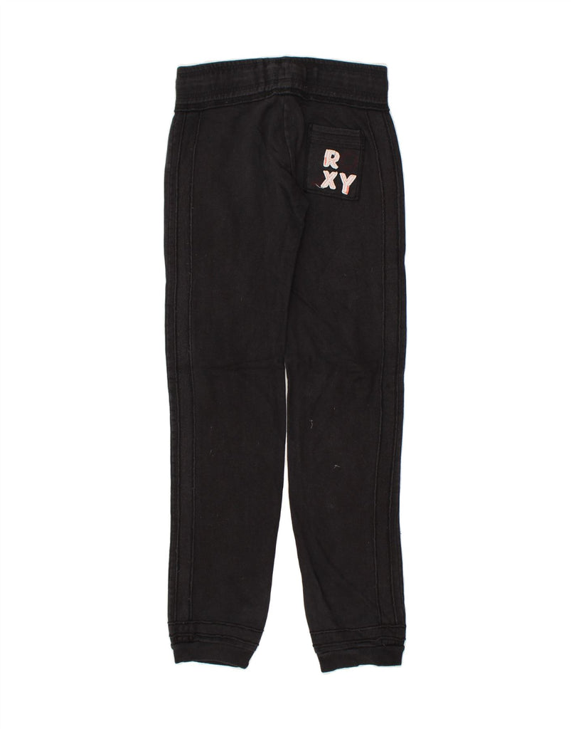 ROXY Womens Graphic Tracksuit Trousers Joggers UK 6 XS Black Cotton | Vintage Roxy | Thrift | Second-Hand Roxy | Used Clothing | Messina Hembry 