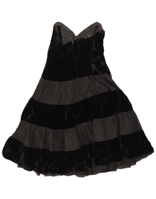 Vintage Womens Velvet Strapless Dress UK 10 Small Black Striped Acrylic
