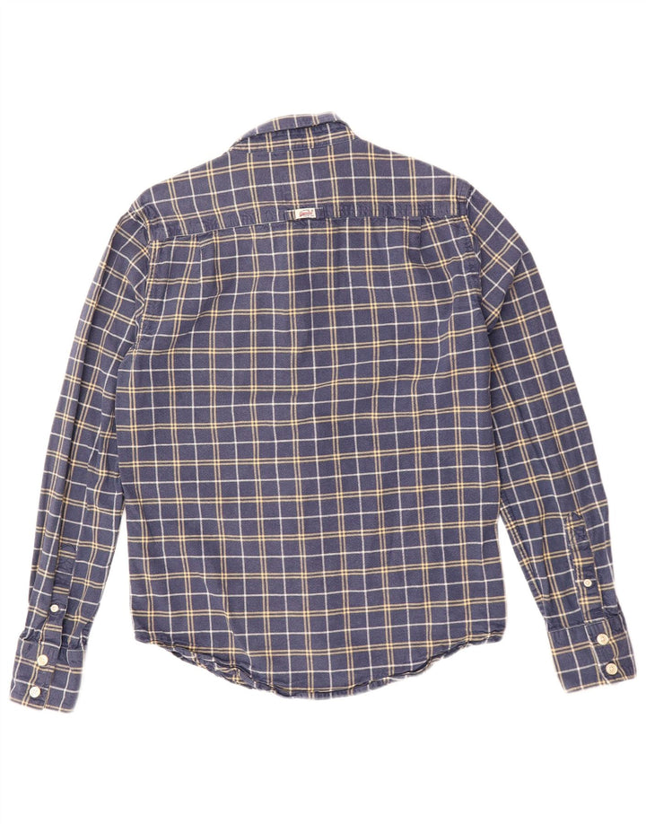 SUPERDRY Mens Flannel Shirt Medium Navy Blue Check Cotton