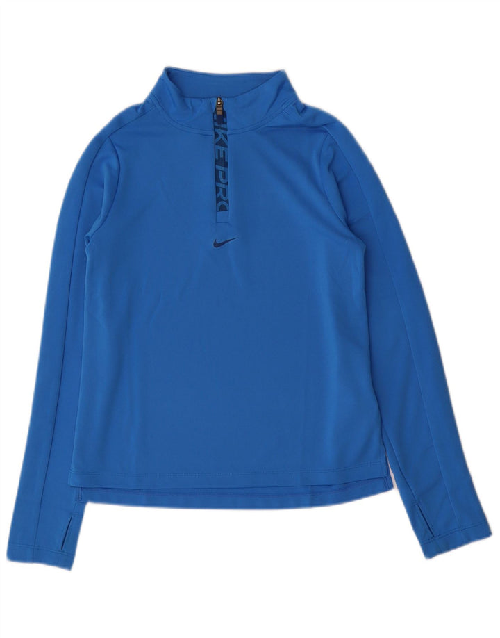 Nike Girls Dri Fit Zip Neck Pullover Tracksuit Top 12-13 Years Large Blue