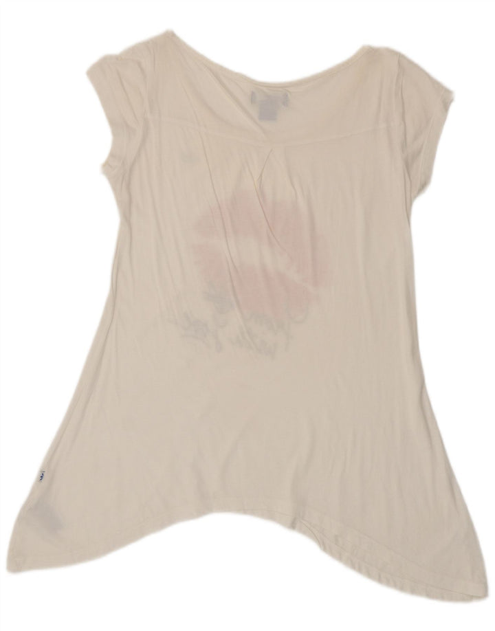 ADIDAS Womens Graphic Asymmetric Tunic Top UK 8 Small White Cotton