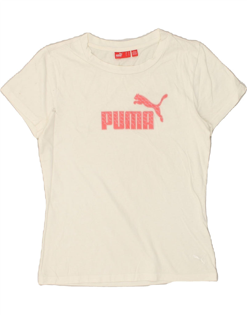 PUMA Womens Graphic T-Shirt Top UK 12 Medium White | Vintage Puma | Thrift | Second-Hand Puma | Used Clothing | Messina Hembry 