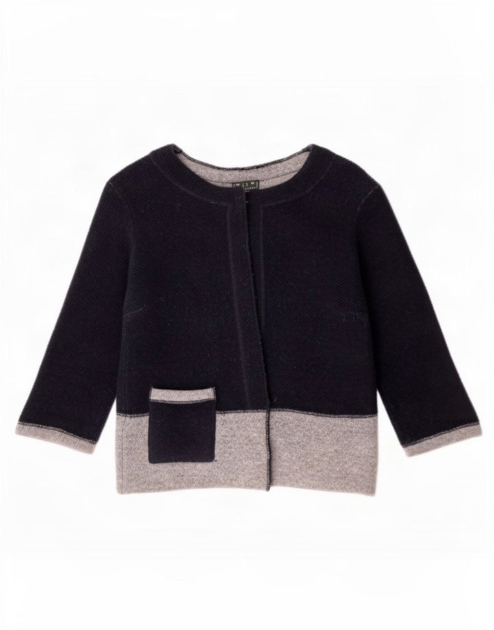 Fred Perry Womens Crop Cardigan Sweater UK 12 Medium Navy Blue Colourblock