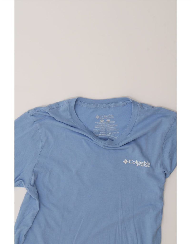 COLUMBIA Mens Graphic T-Shirt Top Small Blue Cotton Vintage Columbia and Second-Hand Columbia from Messina Hembry 