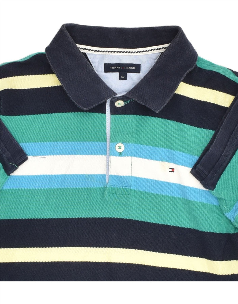 TOMMY HILFIGER Boys Polo Shirt 11-12 Years Green Striped Cotton | Vintage Tommy Hilfiger | Thrift | Second-Hand Tommy Hilfiger | Used Clothing | Messina Hembry 