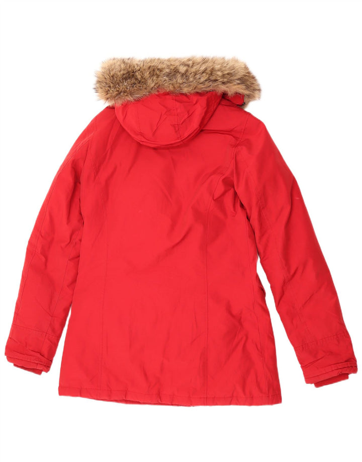 Woolrich Womens Hooded Padded Jacket UK 10 Small Red Cotton