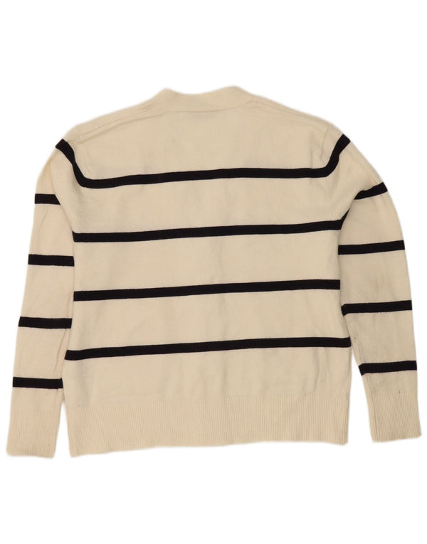 Zara Womens Oversized Cardigan Sweater UK 6 XS Off White Striped Viscose