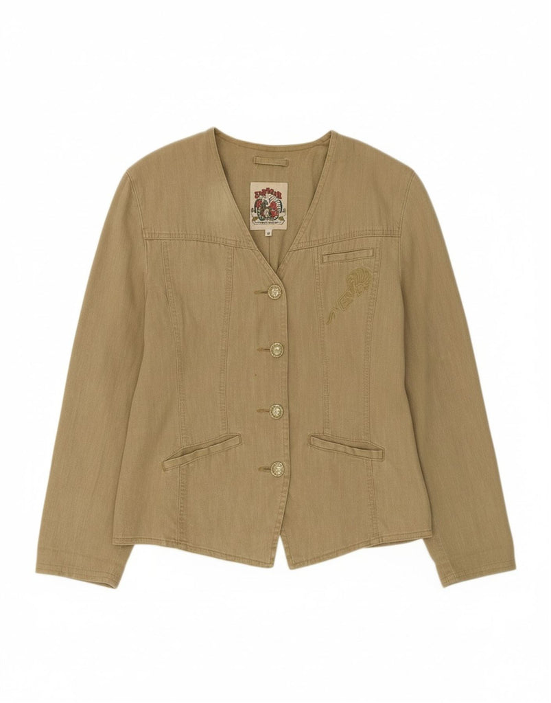 GERRY WEBER Womens Graphic Denim Blazer Jacket EU 42 Large Khaki Vintage Gerry Weber and Second-Hand Gerry Weber from Messina Hembry 