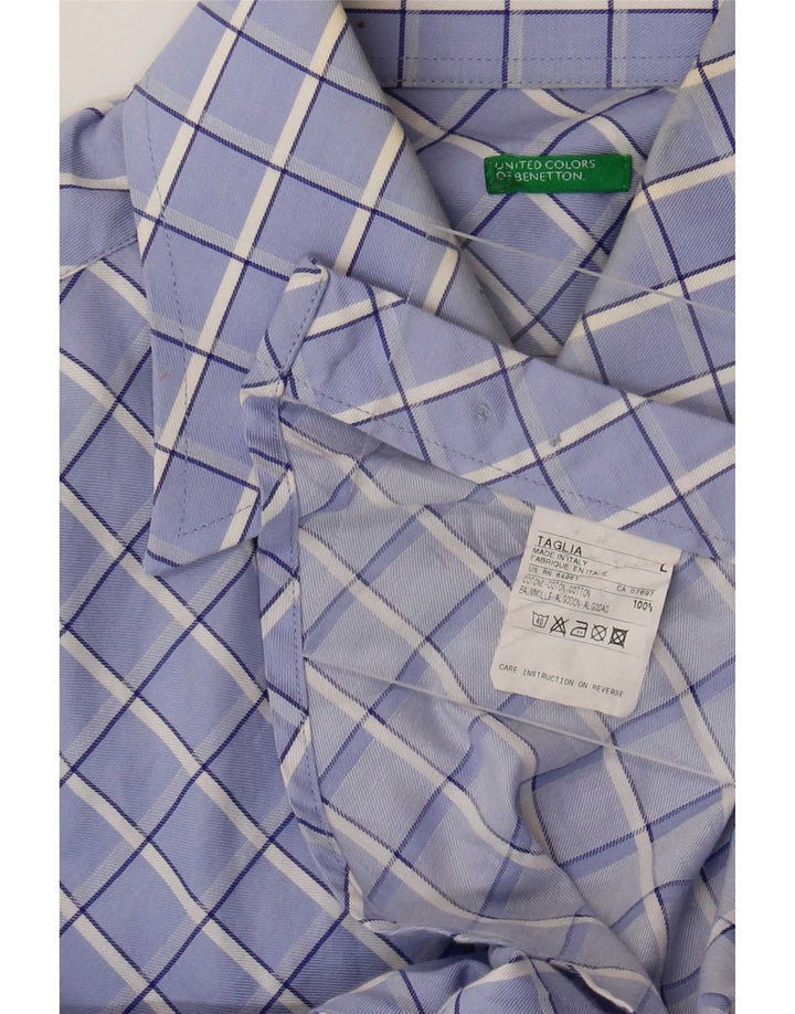 Benetton Mens Shirt Large Blue Check Cotton