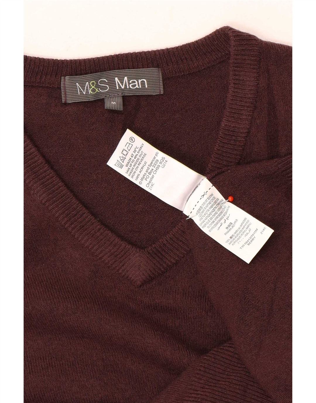 Marks & Spencer Mens V-Neck Jumper Sweater Medium Brown Acrylic