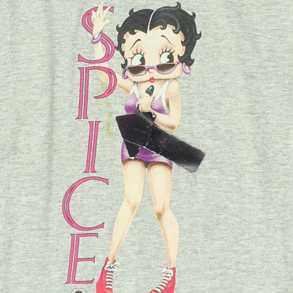 Betty Boop Spice Mens Grey V Neck Tshirt | Vintage 90s Cartoon Character VTG | Vintage Messina Hembry | Thrift | Second-Hand Messina Hembry | Used Clothing | Messina Hembry 