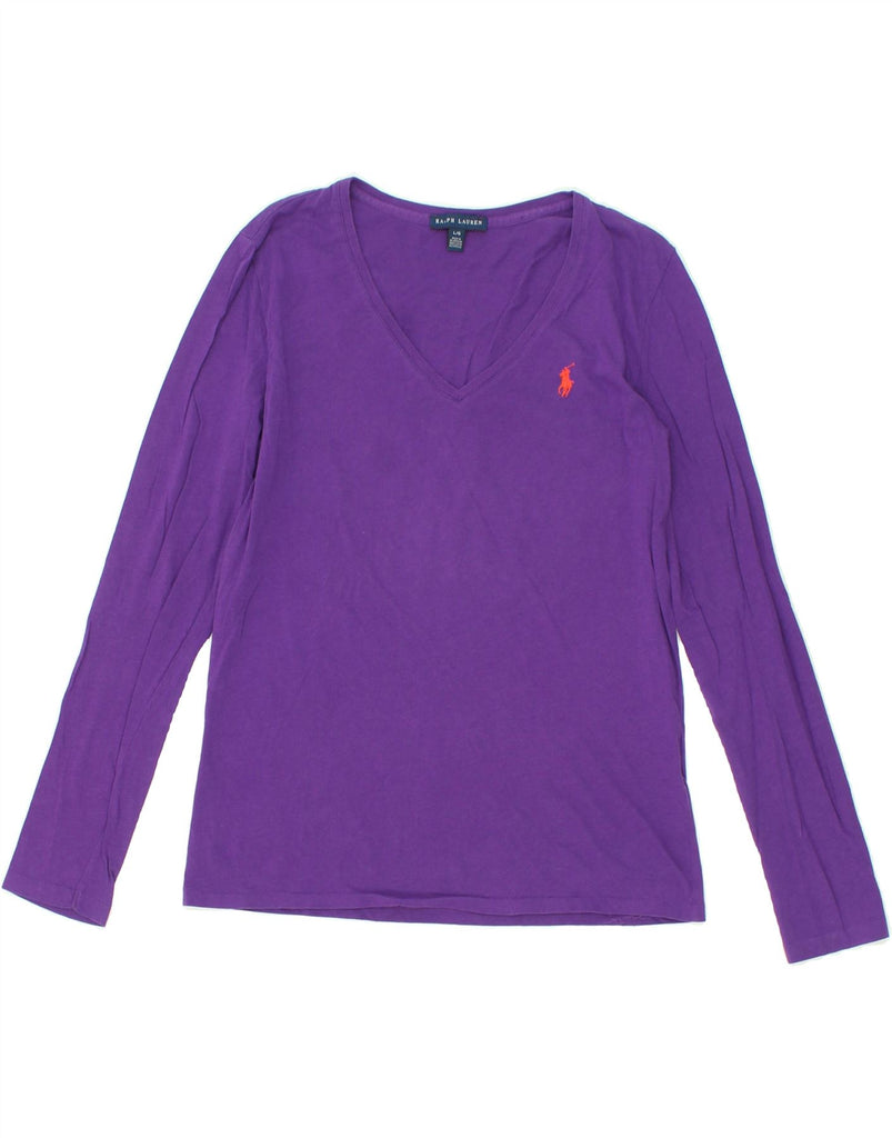 RALPH LAUREN Womens Top Long Sleeve UK 14 Large Purple Cotton | Vintage Ralph Lauren | Thrift | Second-Hand Ralph Lauren | Used Clothing | Messina Hembry 