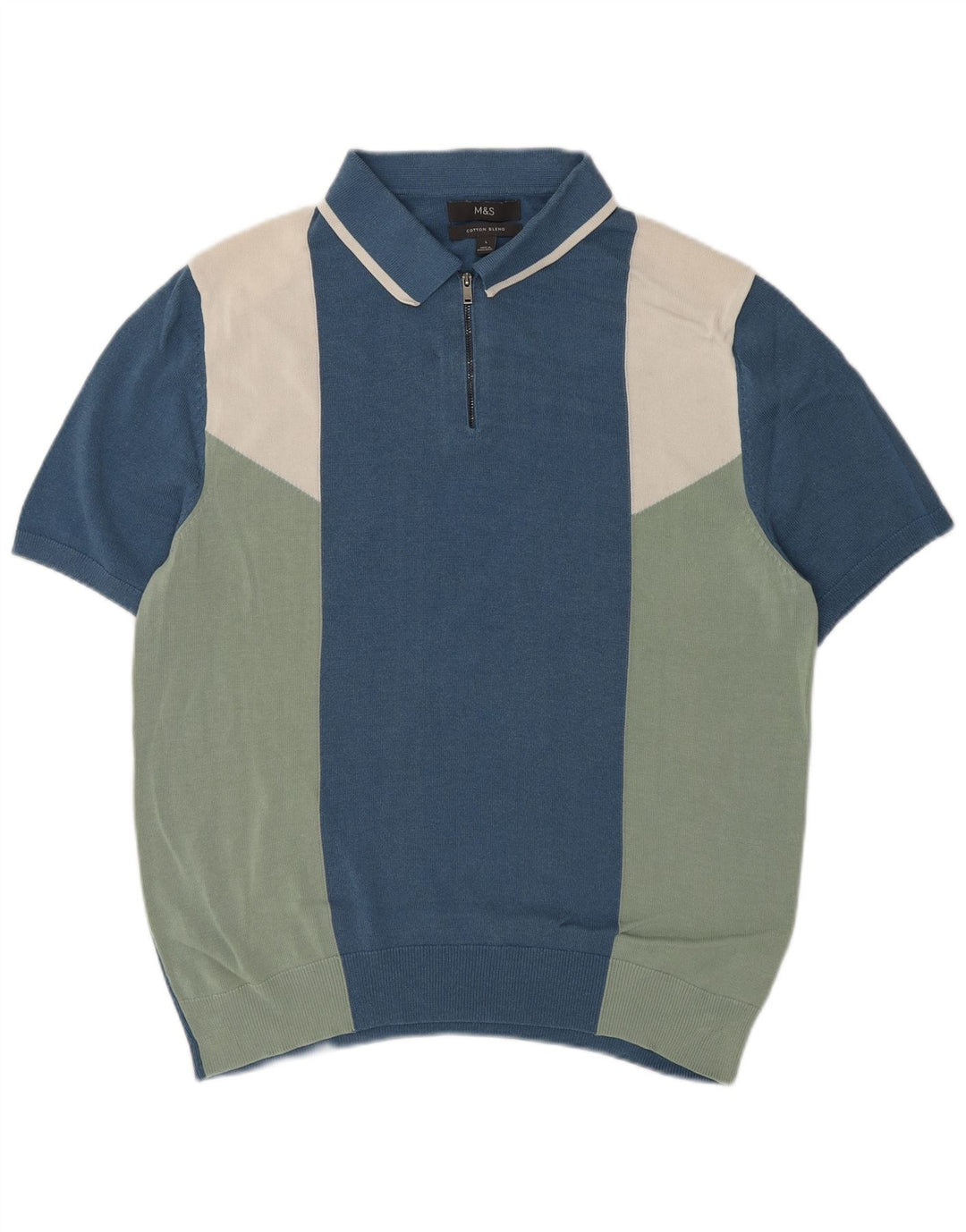 Marks & Spencer Mens Polo Neck Jumper Sweater Large Blue Colourblock