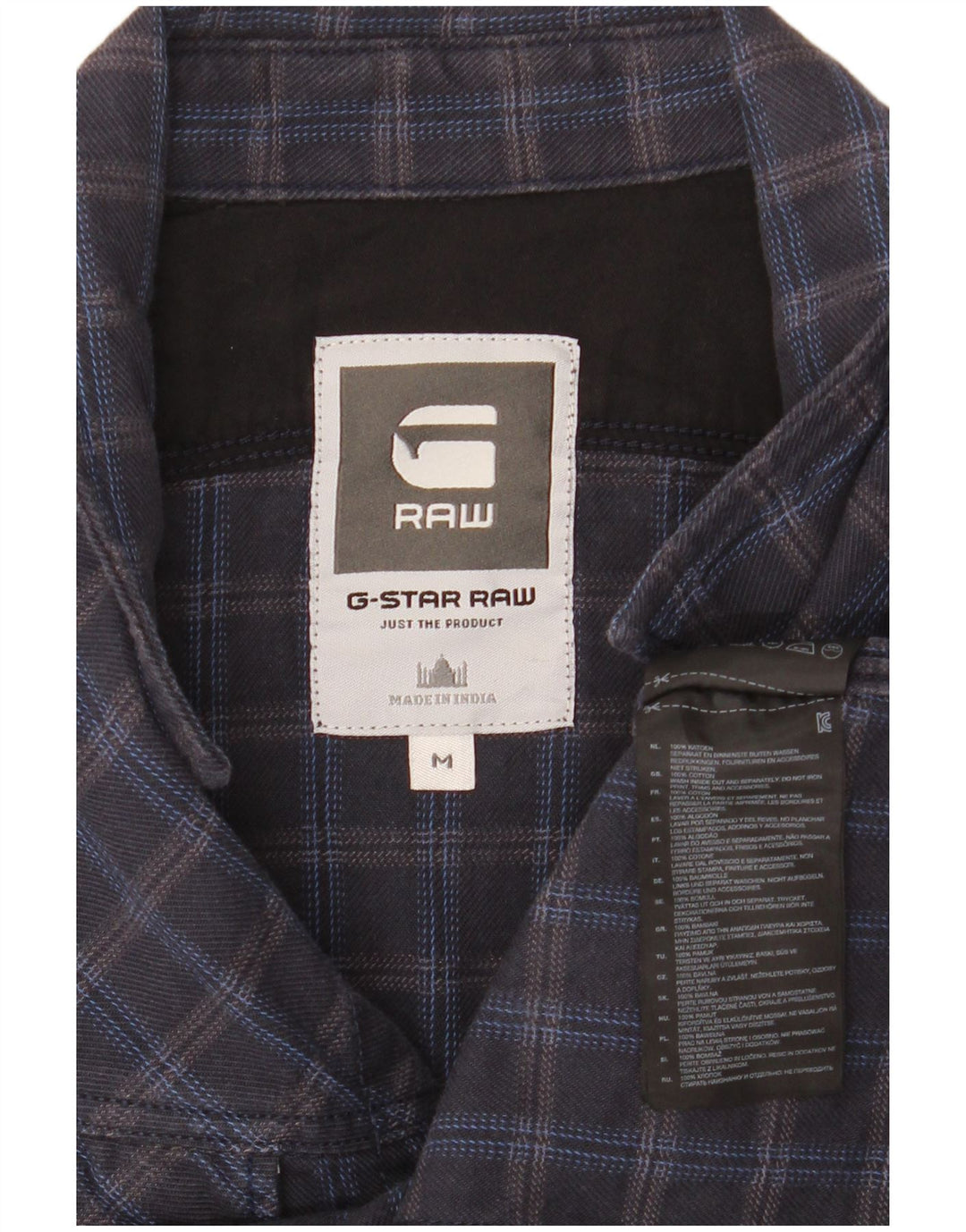 G-Star Mens Flannel Shirt Medium Navy Blue Check Cotton