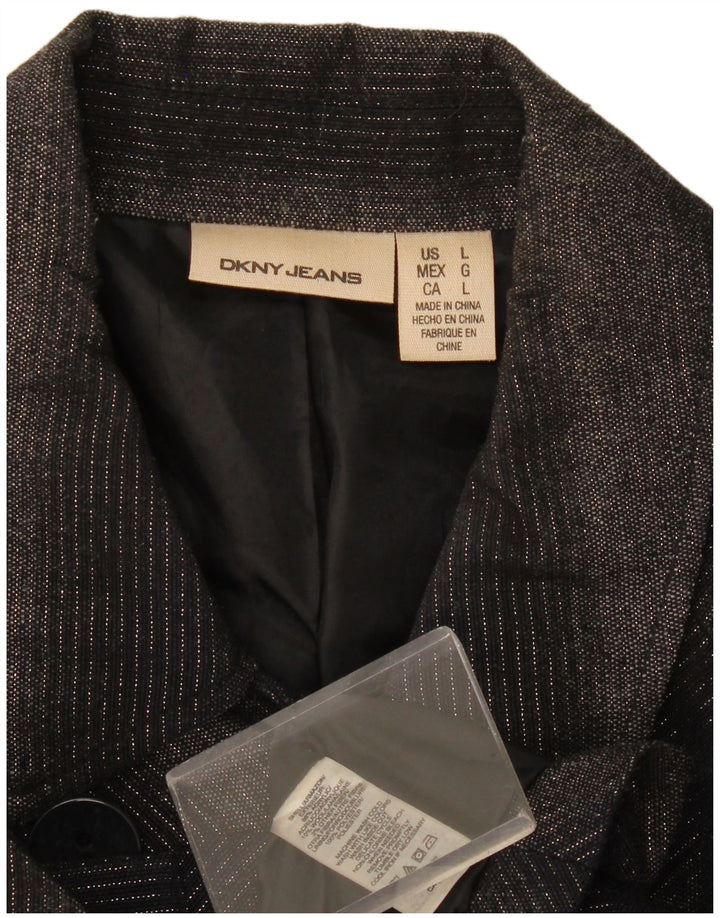 Dkny Womens Double Breasted Blazer Jacket UK 16 Large Grey Chevron Acrylic