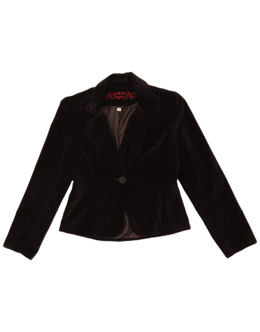 AMISU Womens 1 Button Velvet Blazer Jacket EU 38 Medium Black Cotton