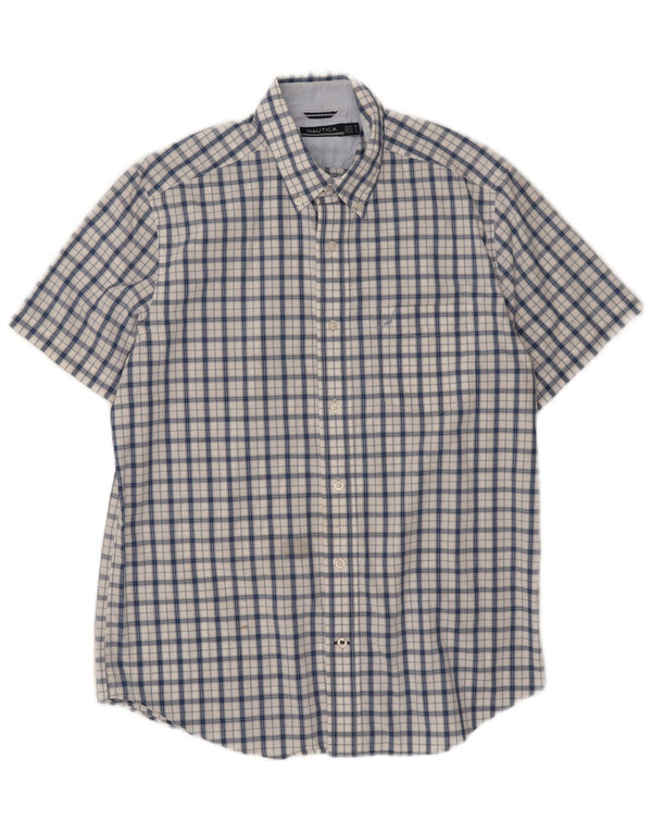 Nautica Mens Short Sleeve Shirt Large Blue Check Cotton