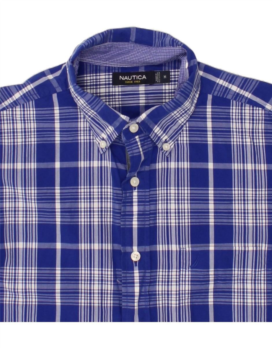 NAUTICA Camicia a maniche corte da uomo in cotone scozzese blu medio ...