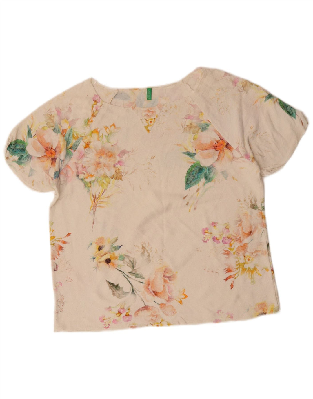 BENETTON Womens T-Shirt Top UK 16 Large Off White Floral