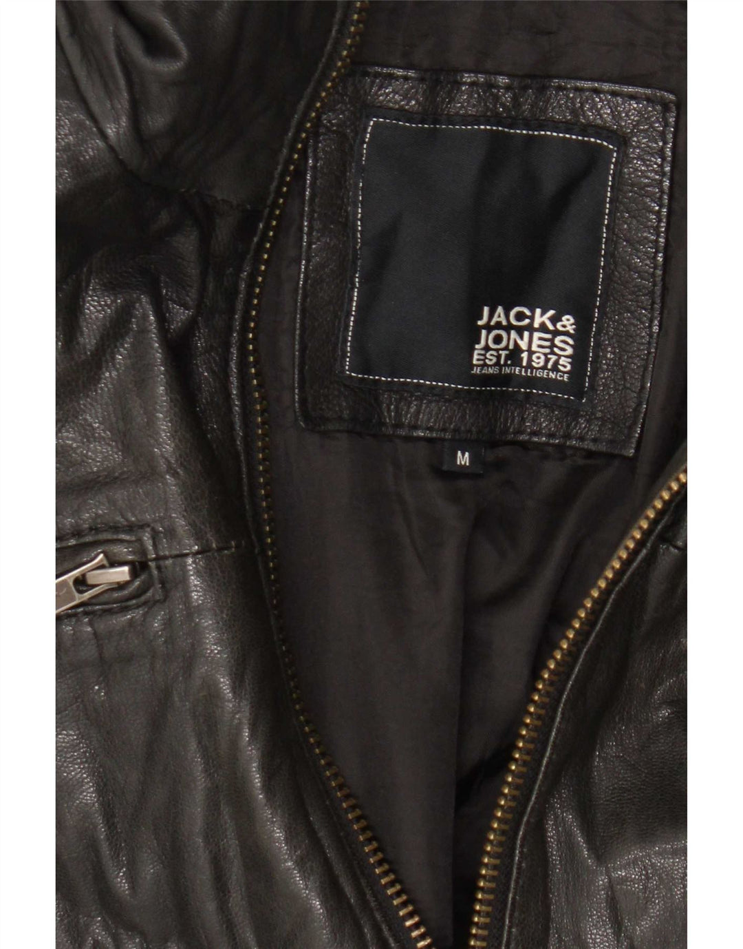 Jack & Jones Mens Leather Bomber Jacket UK 38 Medium Black