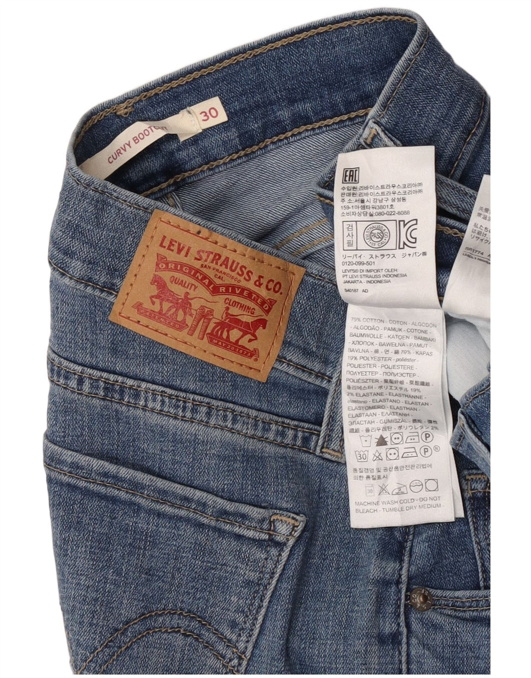 Levi's Womens Curvy Bootcut Jeans W30 L30 Blue Cotton