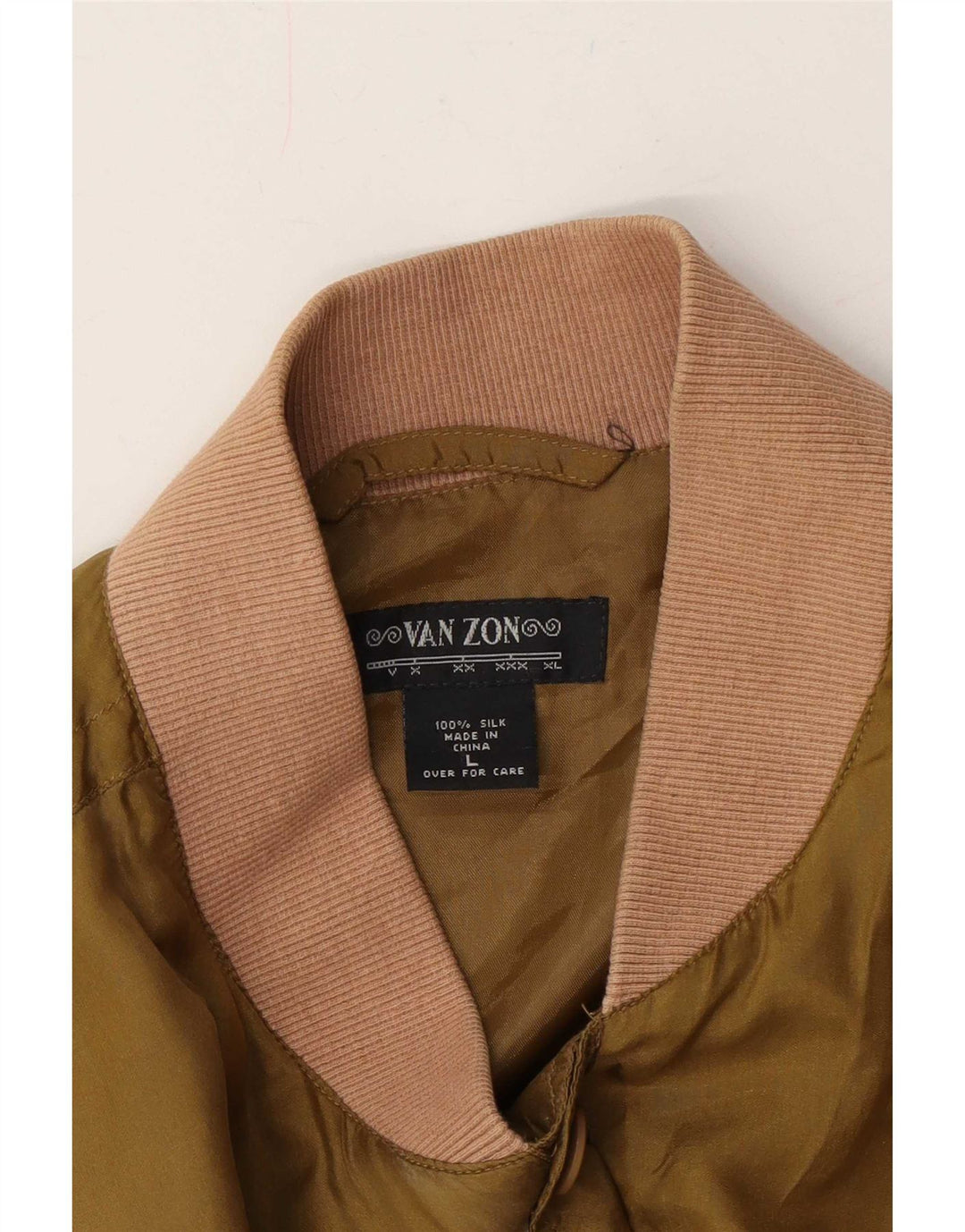 Van Zon Mens Bomber Jacket UK 40 Large Khaki Colourblock Silk