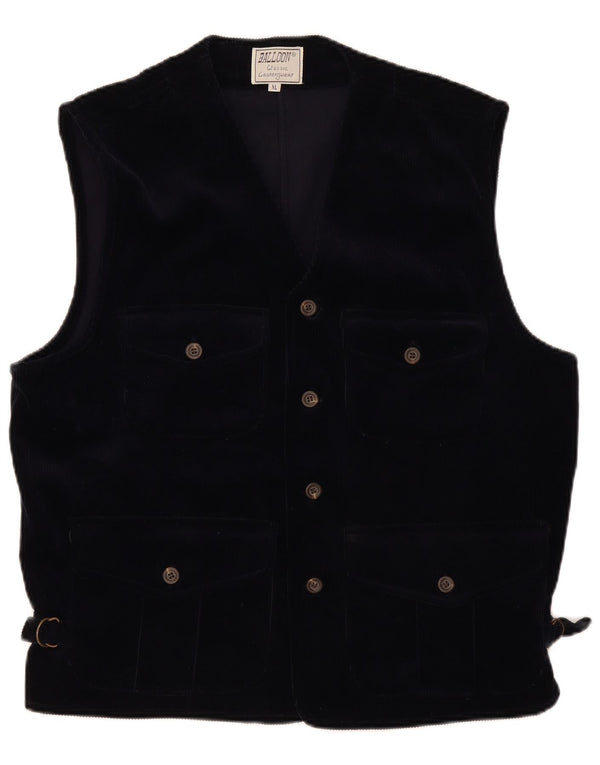 Vintage Mens Corduroy Gilet UK 42 XL Navy Blue Cotton