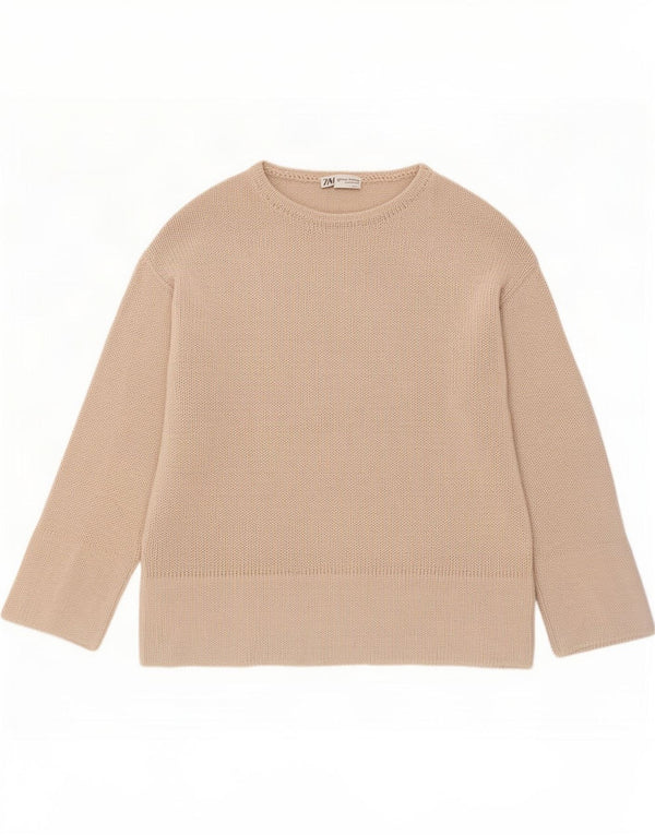 Zara Womens See Through Boat Neck Jumper Sweater UK 14 Medium Beige