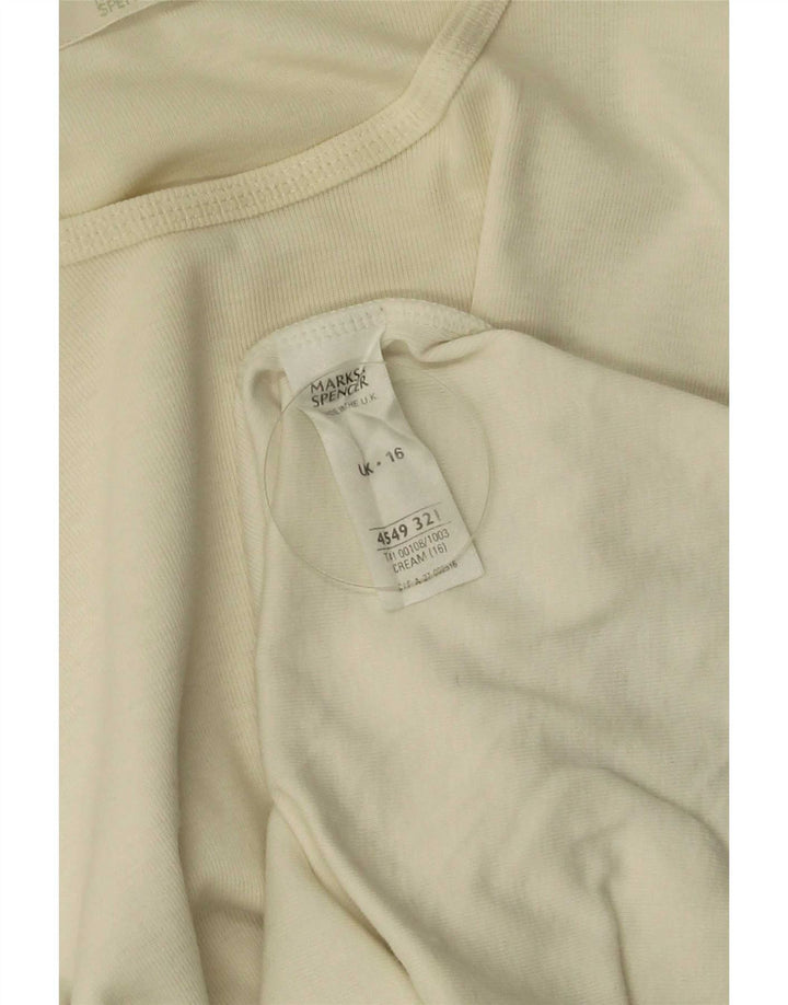 Marks & Spencer Womens Top Long Sleeve UK 16 Large Beige Cotton