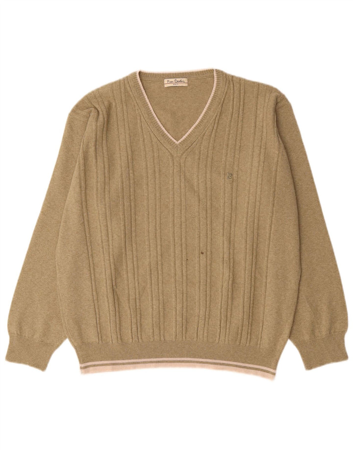 Pierre Cardin Mens V-Neck Jumper Sweater Large Beige Acrylic