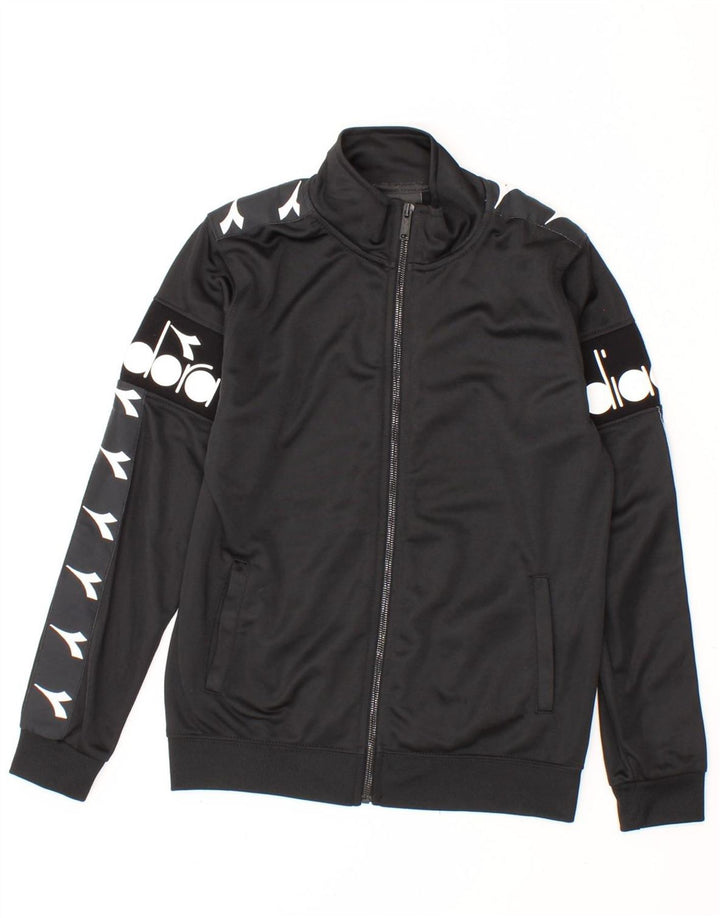 DIADORA Boys Graphic Tracksuit Top Jacket 11-12 Years Black Polyester Vintage Diadora and Second-Hand Diadora from Messina Hembry 