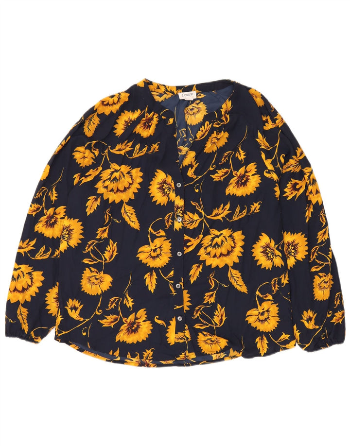 J. CREW Womens Oversized Shirt Blouse UK 10 Small Navy Blue Floral