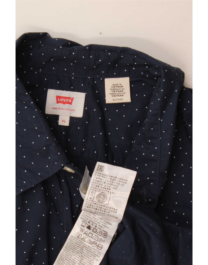 Levi's Mens Shirt XL Navy Blue Spotted Cotton Classic