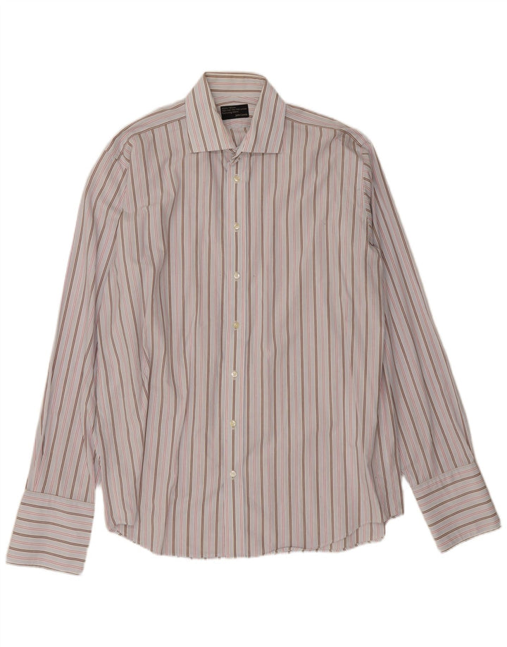 John Lewis Mens Shirt Size 42 16 1/2 Large White Striped Cotton