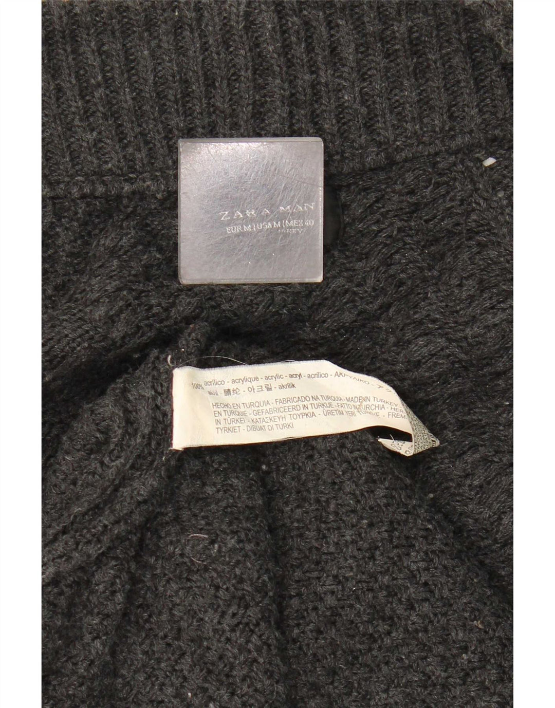 Zara Mens Longline Open Cardigan Sweater Medium Grey Acrylic