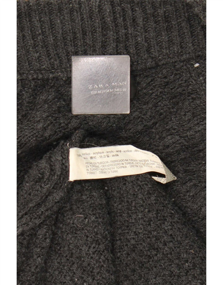 Zara Mens Longline Open Cardigan Sweater Medium Grey Acrylic